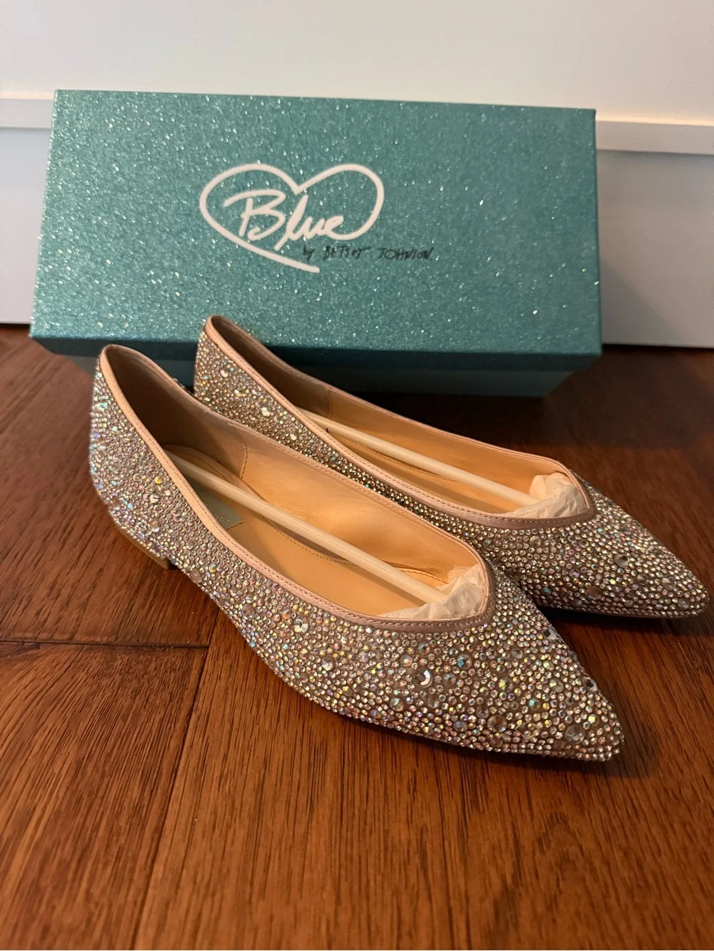 Betsey Johnson Nude/Satin Crystal Embellished Ballet Flats Size 6.5